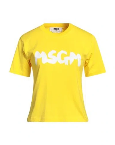 Msgm Woman T-shirt Yellow Size L Cotton