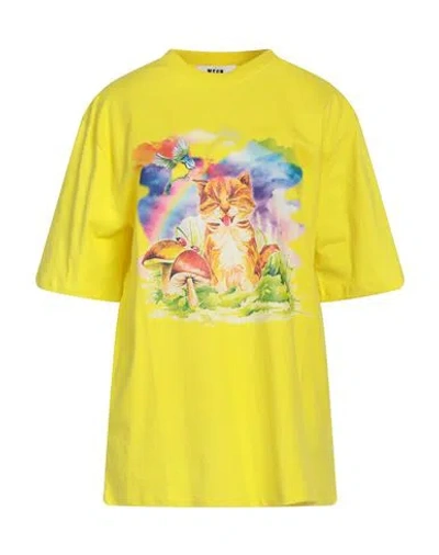 Msgm Woman T-shirt Yellow Size M Cotton