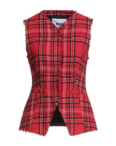 Msgm Woman Tailored Vest Red Size 4 Cotton, Acrylic, Polyester
