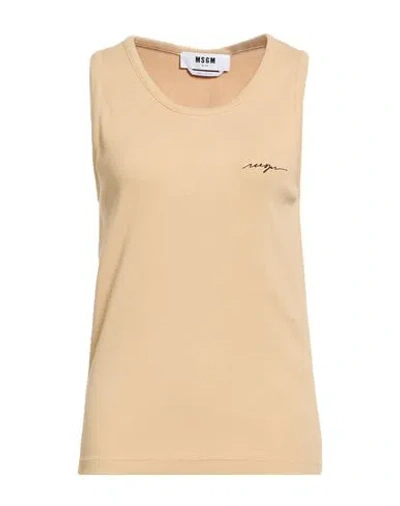 Msgm Woman Tank Top Beige Size M Cotton, Elastane
