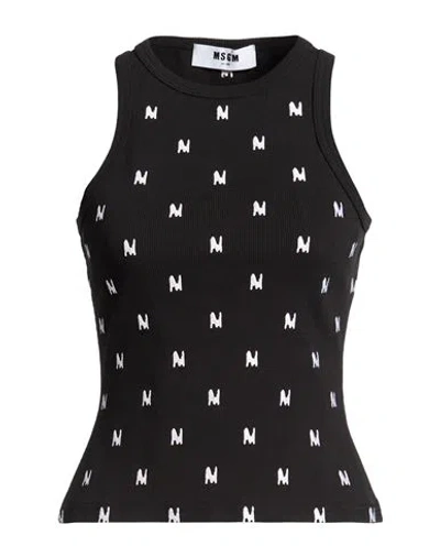 Msgm Woman Tank Top Black Size L Cotton, Recycled Elastane