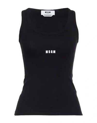 Msgm Woman Tank Top Black Size M Cotton, Elastane