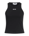 Msgm Logo Embroidered Sleeveless Ribbed Tank Top In Black