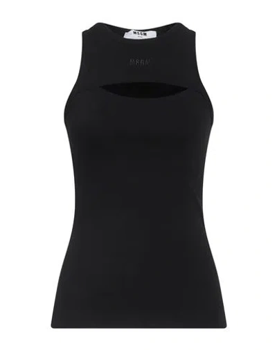 Msgm Woman Tank Top Black Size S Cotton, Elastane