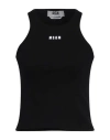 Msgm Logo Stretch Cotton Tank Top In Black