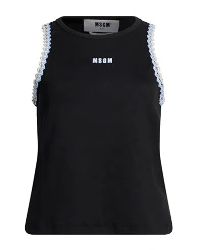 Msgm Woman Tank Top Black Size Xxs Cotton, Elastane, Polyester