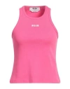 Msgm Embroidered-logo Ribbed Tank Top In Pink