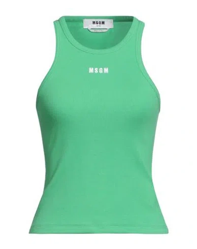 Msgm Woman Tank Top Light Green Size Xs Cotton, Elastane