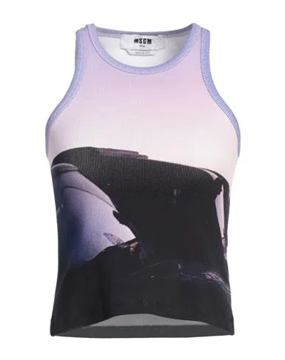 Msgm Woman Tank Top Lilac Size L Cotton, Elastane In Purple