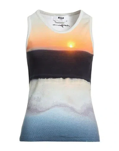 Msgm Woman Tank Top Orange Size M Cotton, Elastane