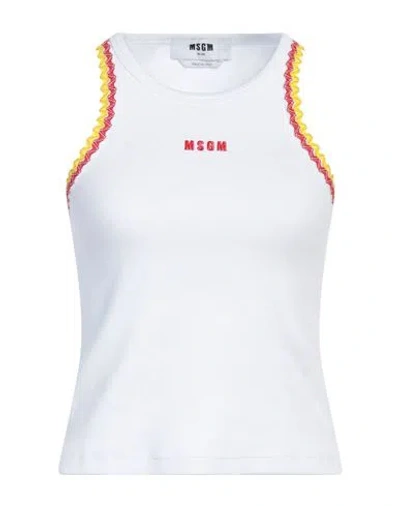 Msgm Cotton Jersey Logo & Profile Tank Top In White