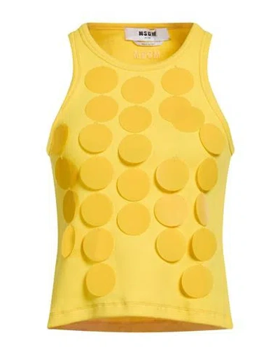 Msgm Woman Tank Top Yellow Size M Cotton, Elastane, Polyester