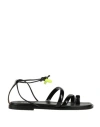 Msgm Woman Thong Sandal Black Size 7 Leather