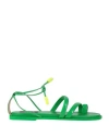 Msgm Woman Thong Sandal Green Size 7 Leather