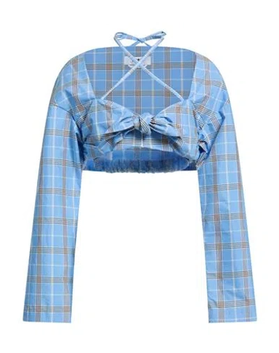 Msgm Woman Top Azure Size 4 Cotton, Polyester In Blue
