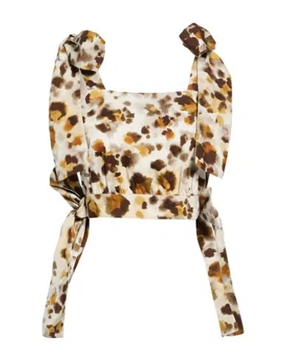 Msgm Woman Top Beige Size 4 Cotton In Multi