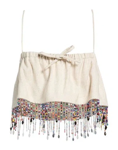 Msgm Woman Top Beige Size 4 Viscose, Linen In Neutral