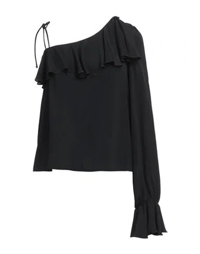Msgm Woman Top Black Size 10 Acetate, Silk