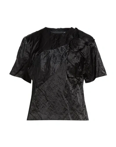 Msgm Blusa Diagonal Ribbon Detail Top In Black