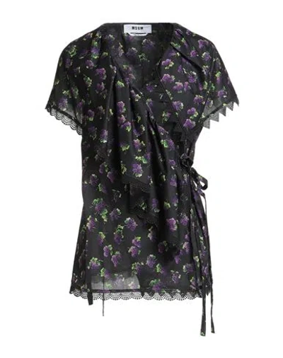 Msgm Woman Top Black Size 4 Cotton
