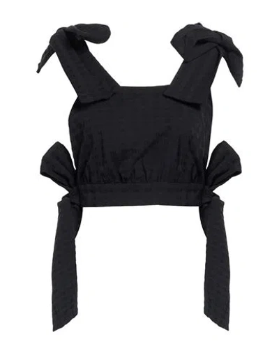 Msgm Woman Top Black Size 4 Cotton, Elastane