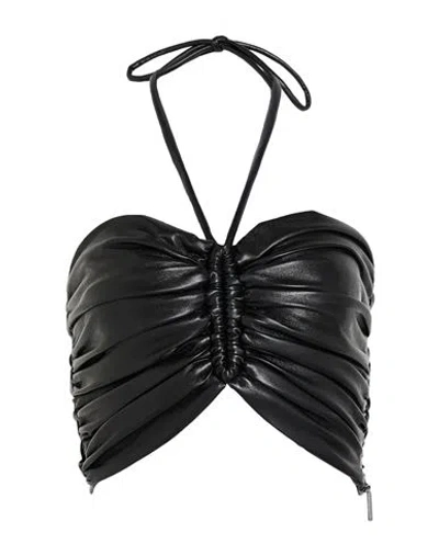 Msgm Woman Top Black Size 4 Polyester, Polyurethane