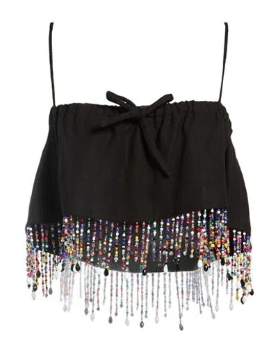 Msgm Woman Top Black Size 4 Viscose, Linen