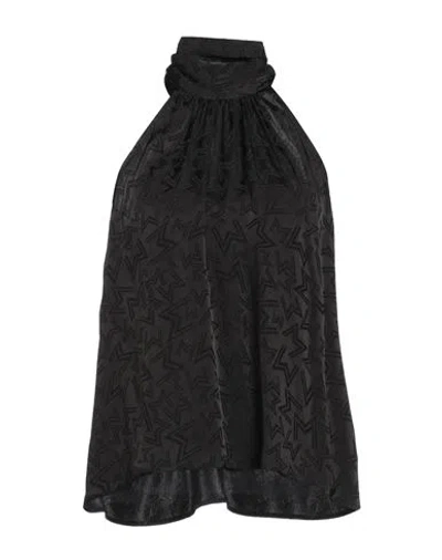 Msgm Woman Top Black Size 6 Acetate, Silk