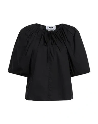Msgm Woman Top Black Size 6 Cotton