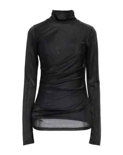 Msgm Woman Top Black Size 2 Polyamide, Metallic Fiber In Black