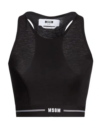 Msgm Woman Top Black Size L Cotton
