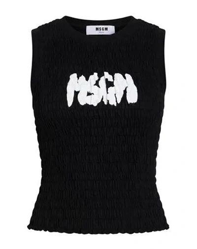Msgm Woman Top Black Size L Cotton