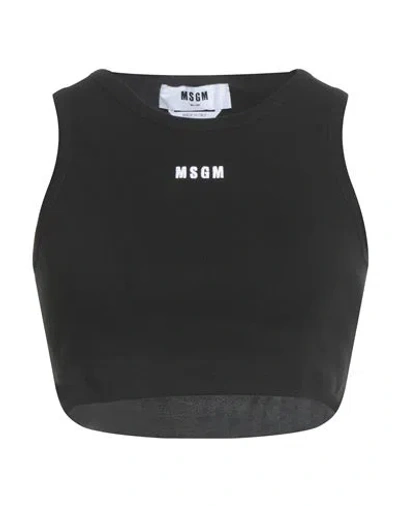 Msgm Woman Top Black Size M Cotton, Elastane