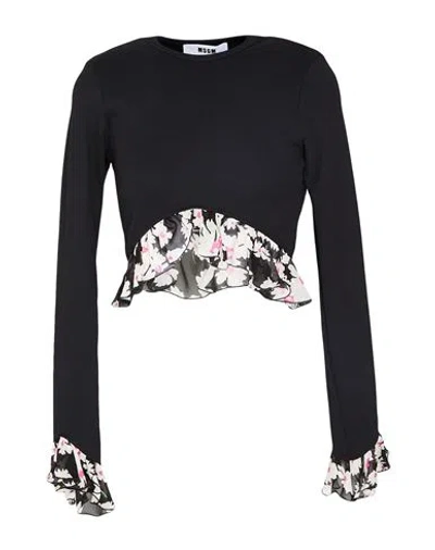Msgm Woman Top Black Size S Cotton, Elastane