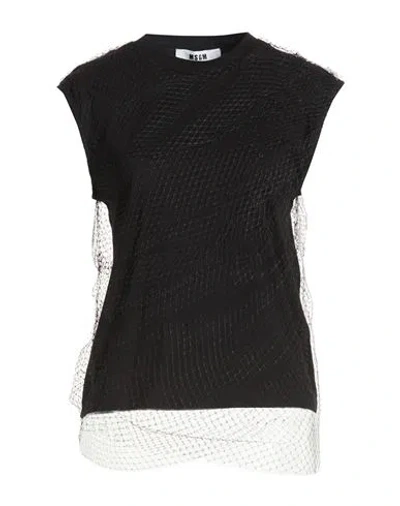 Msgm Woman Top Black Size Xl Cotton, Polyester