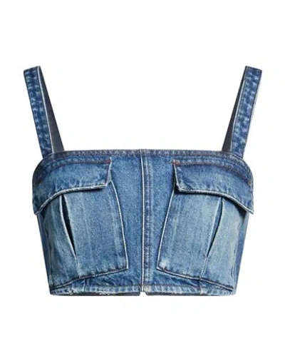 Msgm Woman Top Blue Size 4 Cotton