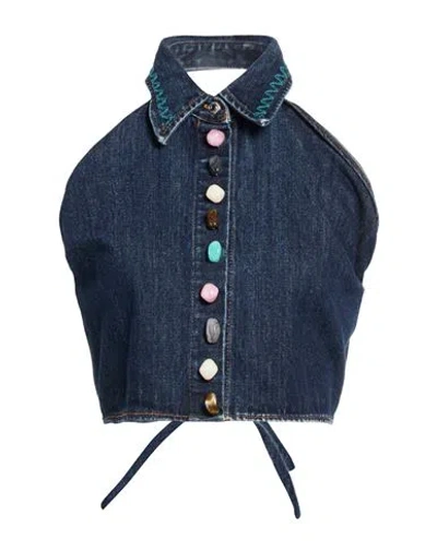 Msgm Woman Top Blue Size 4 Cotton