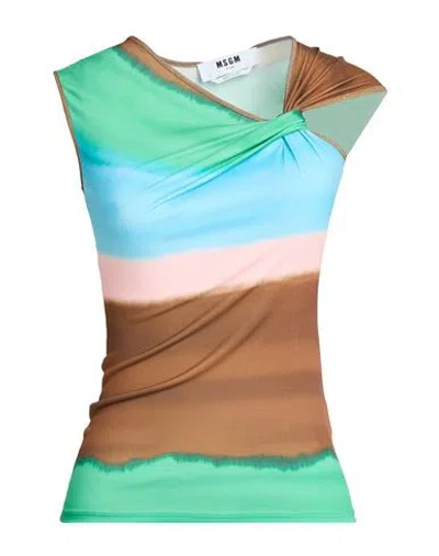 Msgm Woman Top Brown Size 4 Polyester, Elastane In Multi