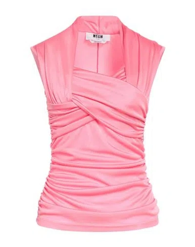 Msgm Woman T-shirt Fuchsia Size 8 Acetate In Pink