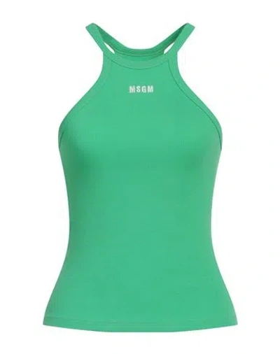 Msgm Woman Top Green Size Xl Cotton, Elastane