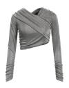 Msgm Woman Top Grey Size 4 Polyamide, Metallic Fiber In Grey