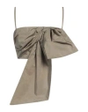 Msgm Woman Top Khaki Size 4 Polyester In Beige