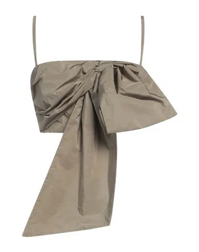 Msgm Woman Top Khaki Size 4 Polyester In Beige