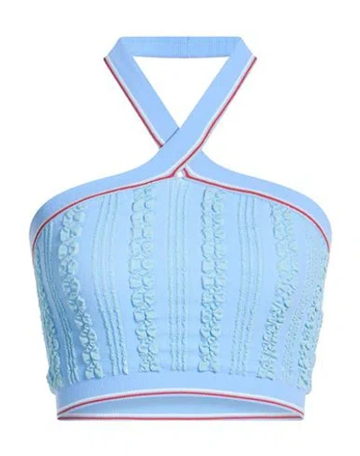 Msgm Woman Top Light Blue Size S Polyamide, Viscose, Elastane