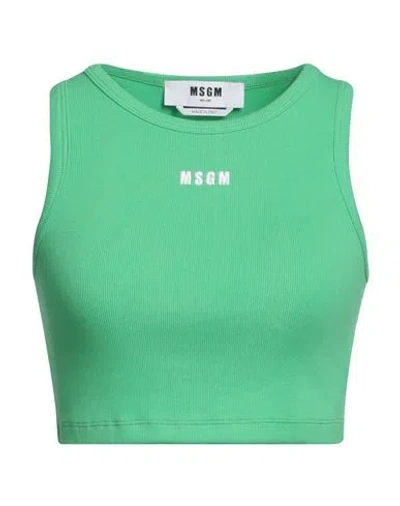 Msgm Woman Top Light Green Size S Cotton, Elastane