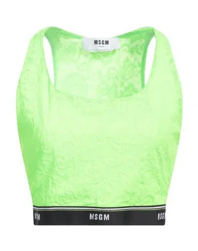 Msgm Woman Top Lime Green Size 6 Polyamide, Elastane In Green