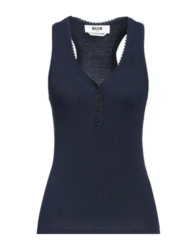 Msgm Woman Top Midnight Blue Size S Viscose, Elastane