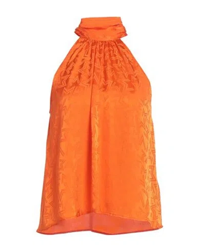 Msgm Woman Top Orange Size 2 Acetate, Silk