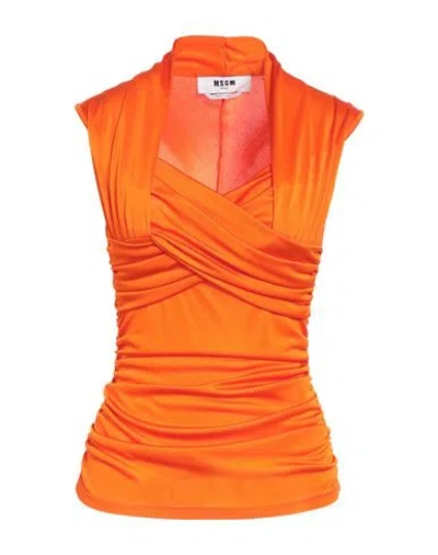 Msgm Woman T-shirt Orange Size 8 Acetate