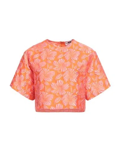 Msgm Woman Top Orange Size 8 Cotton, Polyester, Polyamide